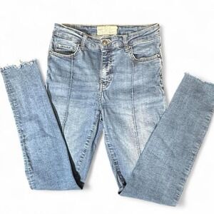 Free People Women's 27"‎ Jeans with Distressed Hem & Front Pleated Stitching